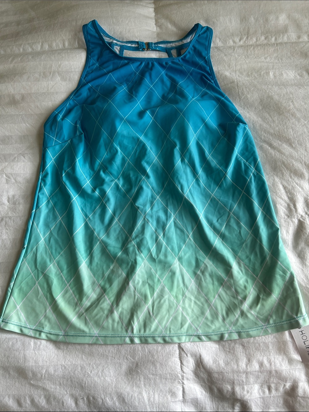 Women’s Ombre Blue-Green High Neck Swim Tank